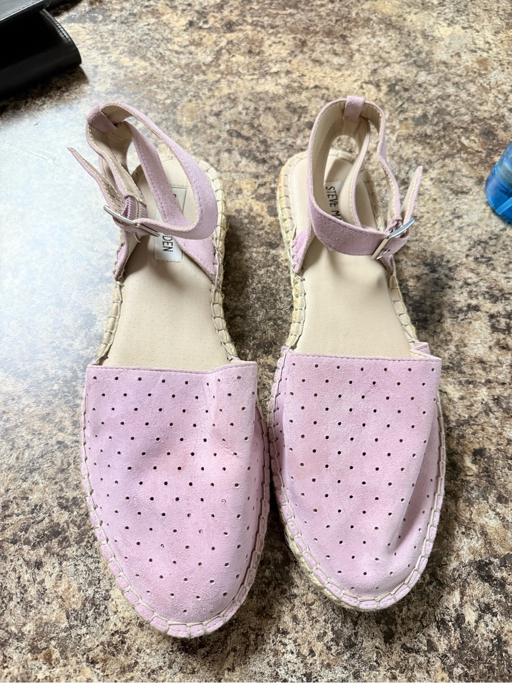 Steve Madden Pink Perforated Suede Espadrille Sandals